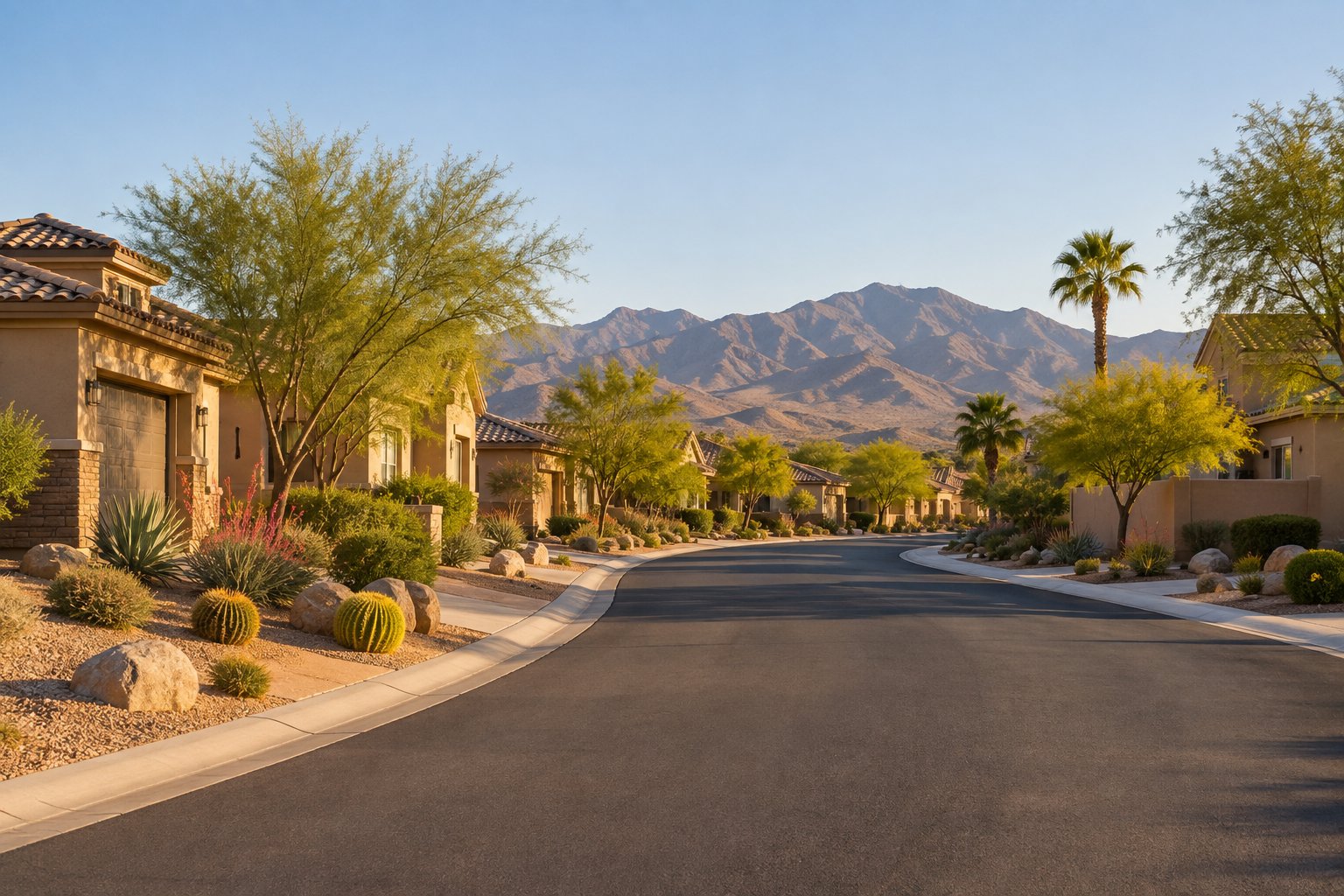 A quiet residential Las Vegas street, illustrative